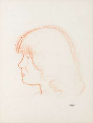 André Derain, 1880-1954, Tête de jeune fille, Rötelzeichnung, re unten Atelierstempel des Künstlers, Blattgr. 50x40 cm, unter Glas gerahmt, ...