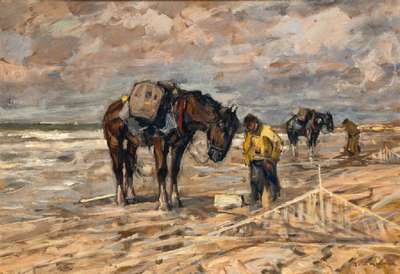 Julius Seyler, 1873-1955, Crevettenfischer, Öl/Karton, re unten sign., ca. 70,5x100 cm, Rahmen