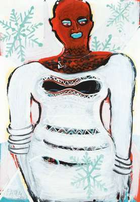 Elvira Bach, geb. 1951, Ohne Titel, Mischtechnik auf Papier/ übermalte Serigraphie, handsign., dat. Weihnachten 2003,Blattgr. 100x70cm, unter Glas ...