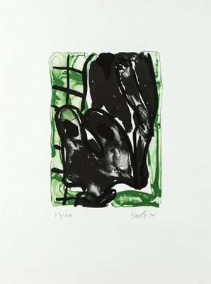Georg Baselitz, geb. 1938, Ohne Titel, Lithografie auf Büttenpapier, handsign., num. 73/100, aus 1994, Blattgr. 65x50 cm, unter Glas gerahmt