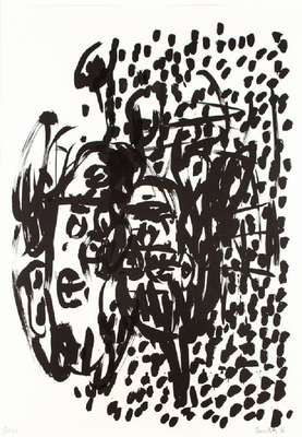 Georg Baselitz, geb. 1938, Offset- Lithografie auf Büttenpapier, handsign., num. 35/35, aus 1990, Blattgr. 100x70 cm, unter Glas gerahmt