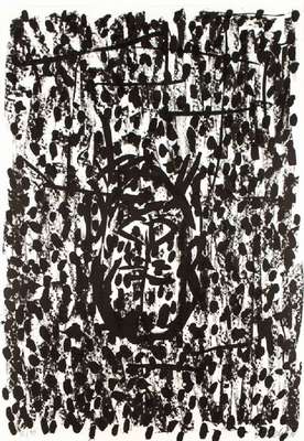 Georg Baselitz, geb. 1938, Offset- Lithografie auf Büttenpapier, handsign., num. 35/35, aus 1990, Blattgr. 100x70 cm, unter Glas gerahmt