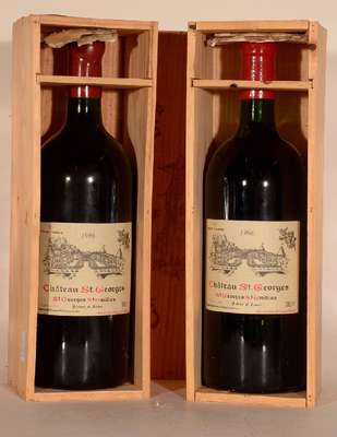 2 Doppelmagnumflaschen 1996 Chateau Saint Georges, St. Georges-St. Emilion, je ca. 300 cl, 12,5 % Vol., unverkostet, Füllstände: je ca. into neck, ...