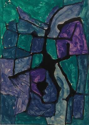 Michael Steiner, geb. 1945, Abstrakte Komposition, Acryl/Karton, verso sign., PP- Ausschnitt 47x33 cm, unter Glas gerahmt, gesamt 70x56 cm
