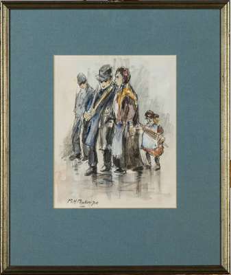 Marie Henri MacKenzie, 1878-1961, Kohle/Aquarell Zeichnung, sign., PP-Ausschnitt 25x20 cm, unter Glas gerahmt, gesamt 45x38 cm