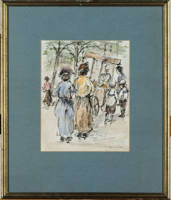 Marie Henri MacKenzie, 1878-1961, Kohle/Aquarell Zeichnung, sign., PP-Ausschnitt25x20 cm, unter Glas gerahmt, gesamt 45x38 cm