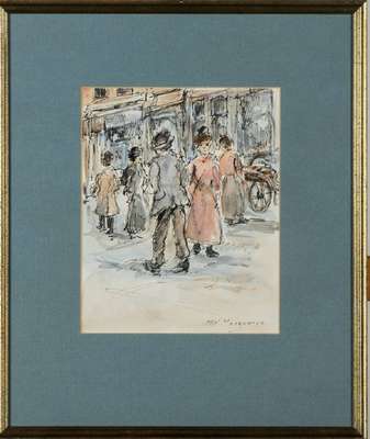 Marie Henri MacKenzie, 1878-1961, Kohle/Aquarell Zeichnung, sign., PP-Ausschnitt 25x20 cm, unter Glas gerahmt, gesamt 45x38 cm