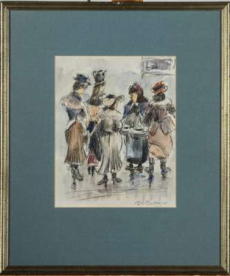 Marie Henri MacKenzie, 1878-1961, Kohle/Aquarell Zeichnung, sign., PP-Ausschnitt 25x20 cm, unter Glas gerahmt, gesamt 45x38 cm