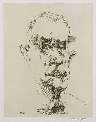 Horst Janssen, 1929-1995, Portrait, Lithografie, handsign., num. 50/100, dat. 90, Motiv ca. 44,5x34,5 cm, unter Glas gerahmt, gesamt ca. 76,5x59,5 cm