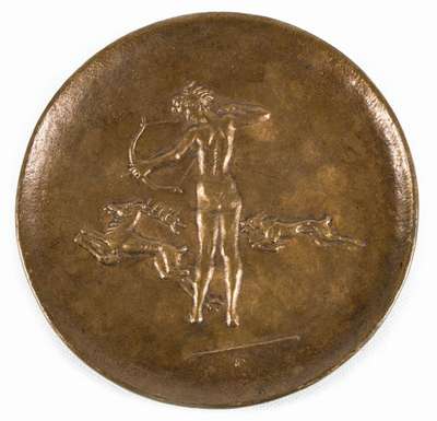 unbekannter Künstler, Reliefplakette, Bronze, monogr. F., verso mit Widmung, ca. 15 cm
