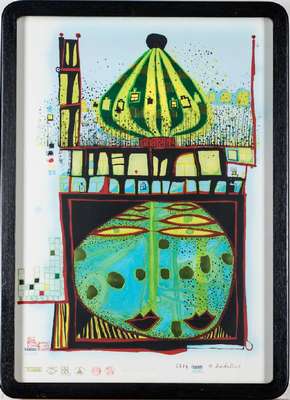 Friedensreich Hundertwasser, 1928-2000, Homo Humus Come Va, 1984, Farbserigraphie, sign., num. 2774/10002, 70x50 cm, unter Glas gerahmt