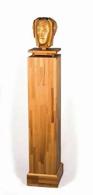 Andreas Kerstan, geb. 1957 Ludwigsburg, Kopf, Holzskulptur auf rechteckiger Säule, vierteilig zerlegbar, Kopf beleuchtbar, H. ca. 153 cm, 2008 schuf ...