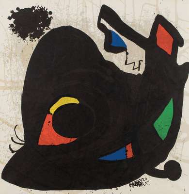 Joan Miro, 1893-1983, Farblithografie, PP- Ausschnitt 53x52 cm, unter Glas gerahmt, gesamt 79x77 cm
