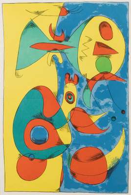 Joan Miro, 1893-1983, Farblithografie, 1956,PP-Ausschnitt 35x53 cm, unter Glas gerahmt, gesamt 61x78 cm, WVZ 34 Nr. 159