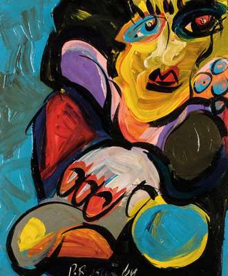 Peter Robert Keil, geb. 1942, Frau im Lehnstuhl, Acryl/Lwd, sign., dat. 1964, ca. 72x60 cm, Rahmen, gesamt 89x78 cm