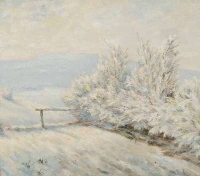 unbekannter Künstler, Winterlandschaft, Öl/Lwd, monogram. EL, dat. 1931, ca. 21,5x25 cm, unter Glas gerahmt, gesamt 29x32 cm