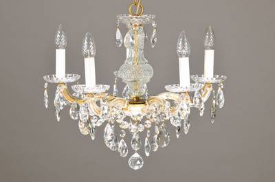 Glaslüster, wohl Italien, um 50/60er Jahre, 5 Brennstelle, H. ca. 91 cm, Sh. ca. 52 cm