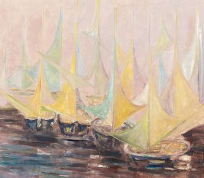 Arnold Balwé, 1898-1983, Segelboote, Öl/Lwd, wohl um 1930, li unten signiert, ca. 62x70 cm, leichte Krakeluren, Prunkrahmen, Provenienz: ...