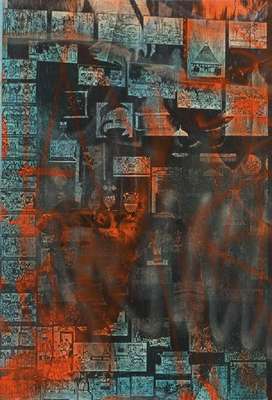 Herbert Zangs, 1924-2003, Mischtechnik auf Papier, sign., dat. 84, Blattgr. 64x43 cm, unter Glas gerahmt, gesamt 80,5x60 cm