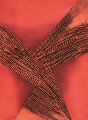 Arnaldo Pomodoro, geb. 1926, Komposition in Rot, Farb-Kupferstich, handsign., num. 20/60, inkl. Zertifikat, Blattgr. 62,5x48 cm