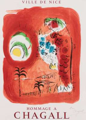 Marc Chagall, 1887-1985, Ausstellungsplakat, Lithografie, drucksign., PP-Ausschnitt ca. 48x39 cm, unter Glas gerahmt, gesamt ca. 87x67 cm
