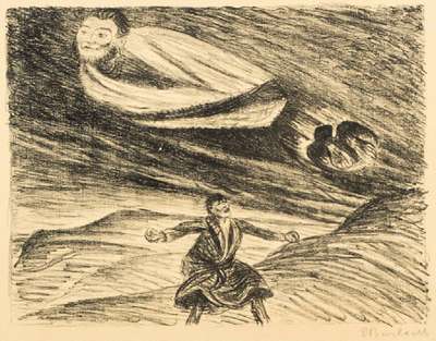 Ernst Barlach, 1870-1938, Armer Vetter und Hoher Herr, 1919, Lithografie, handsign., ca. 26,5x34 cm, unter Glas gerahmt, gesamt ca. 50x60 cm