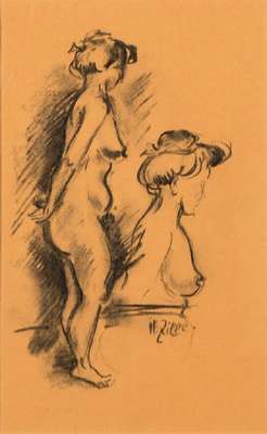 Heinrich Zille, 1858-1929, Kohlezeichnung, handsign., PP-Ausschnitt ca. 26,5x16,5 cm, unter Glas gerahmt, gesamt 48x33,5 cm