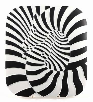 Victor Vasarely, 1906-1997, Jahresteller, Porzellan, Rosenthal Edition 1977, verso gemarkt und num. 745/3000, ca. 35x31 cm, inkl.Original-Box