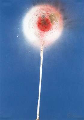 Otto Piene, 1928-2014, Feuergouache, Gouache aus Feuerspuren und Ruß auf blauem Karton, aus 1979, handsign., Blattgr. 68x49 cm, unter Glas gerahmt, ...