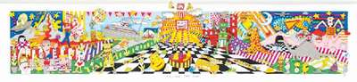 James Rizzi, 1950-2011, Follow the Sun, 3D- Lithographie, handsign., dat. 1995, num. 203/350, Blattgr. 37,5x88,5 cm, unter Glas gerahmt, gesamt ...