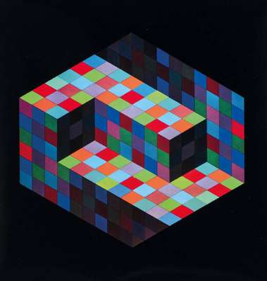 Victor Vasarely, 1906-1997, Hommage A L`Hexagone, Mappe mit 10 Farbtafeln, Hrsg. Edition Griffon Neuchatel, 1971, Mappe innen handsign., Blattgr. ...