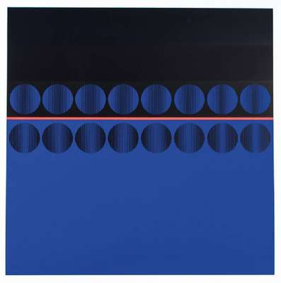 unbekannter Künstler, Komposition Blau, große Farbserigraphie, unleserlich sign., num. 4/200, Blattgr. 80x80 cm