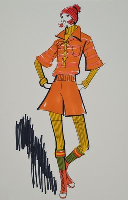 Karl Lagerfeld, geb. 1933 Hamburg, Modezeichnung, Filzstift auf Papier, ca. 29,5x21 cm, Zeichnung auf dickem Papier montiert, Blattgr. 51x34 cm, ...