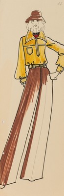 Karl Lagerfeld, geb. 1933 Hamburg, Modezeichnung, Filzstift auf Papier, ca. 51x17 cm, Blatt an der li Blattseite gelocht