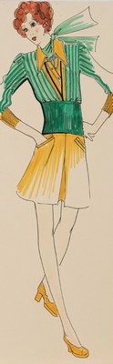 Karl Lagerfeld, geb. 1933 Hamburg, Modezeichnung, Filzstift auf Papier, ca. 51x17,5 cm, Zeichnung auf dickem Papier montiert, Blattgr. 50x16,5 cm