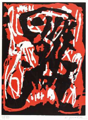 A.R. Penck, 1939-2017, Jäger, Holzschnitt, aus 1990, handsign., num. 17/30, Blattgr. 80x60 cm