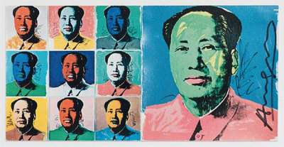 Andy Warhol, 1928-1987, Mao, Offset- Lithographie auf Velin, Klappkarte zur Ankündigung der Edition "Mao Tse-Tung", 1972, handsign. mit ...