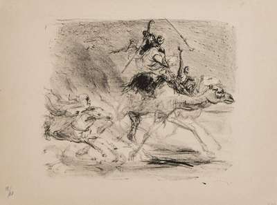 Max Slevogt, 1868-1932, Galoppierende Kamele und Pferde mit Reitern, 1920, Lithographie, handsign., num. 28/60, Blatt mit Druckstempel, Blattgr. ...