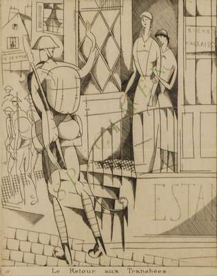 Jean Émile Laboureur, 1877-1943, Le Retour aux Tranchées, aus Petites images de la Guerre sur le front Britannique, 1916, Blatt 4, Stahlstich, ...