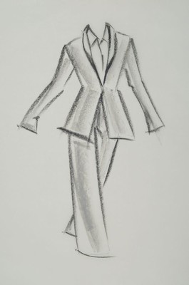 Karl Lagerfeld, geb. 1933 Hamburg, X-Linie, Kohle-Zeichnung auf dünnem Papier, angebracht auf dickerem Blatt, unsign., Blattgr. 48x33 cm, gesamt ...