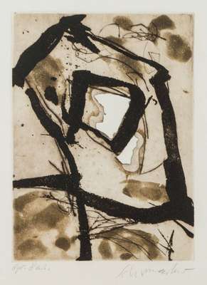 Emil Schumacher, 1912-1999, Aquatintaradierung, handsign., bezeichnet épreuve d´artiste, Platte 22x16,2 cm, Blattgr. 39x30 cm, unter Glas gerahmt, ...