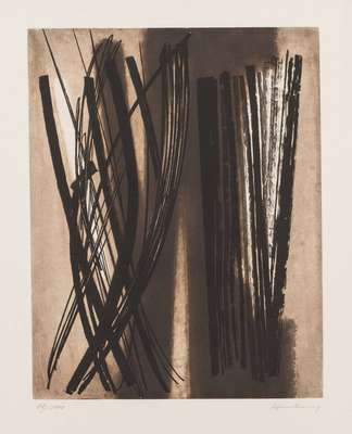 Hans Hartung, 1904-1989, "6", 1953, Radierung auf Arches Bütten, handsign., num. 88/100, Hrsg. La Courière Paris, Platte 41x32,5 cm, ...
