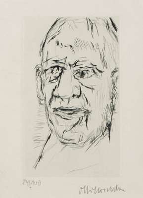 Oskar Kokoschka, 1886-1980, Selbst, 1972, Radierung, handsign., num. 84/100, WVZ: Wingler/Welz Nr. 492, Platte 15x9 cm, unter Glas gerahmt, gesamt ...