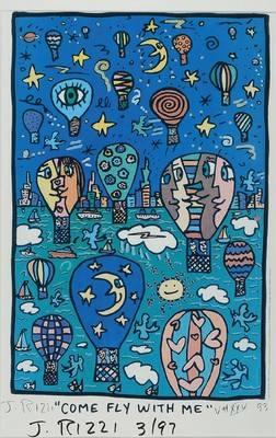 James Rizzi, 1950-2011, Come fly with me, Offset, handsign., dat. 3/97, Motiv 45x30 cm, unter Glas gerahmt, gesamt 72,5x54,5 cm, inkl.Zertifikat der ...