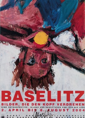 Georg Baselitz, geb. 1938, Der Orangenesser, Farboffset, handsign., PP-Ausschnitt 57x44 cm, unter Glas gerahmt, gesamt 91x77 cm, inkl. Zertifikat der ...