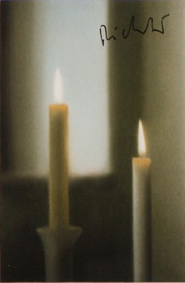 Gerhard Richter, geb. 1932, Kerze, Kunstpostkarte, handsign., ca. 15x10,5 cm, unter Glas gerahmt, gesamt 40x35 cm