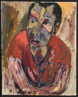 Marlise Klock 1874 Lübz-1974 Altenbach, Figur im rotem Hemd, Gouache auf Papier, verso betitelt, monogr., Blattgr. 74x60cm, unter Glas gerahmt, ...