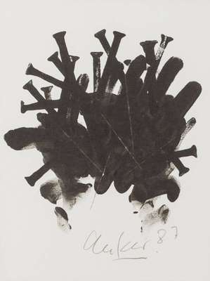Günther Uecker, geb. 1930, Offset von 1987, handsign., Blattgr. 30x21 cm, unter Glas gerahmt, gesamt 45,5x38 cm