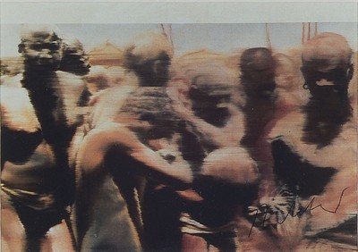 Gerhard Richter, geb. 1932, Kunstpostkarte, handsign., ca. 15x10,5 cm, unter Glas gerahmt,gesamt 40x35 cm