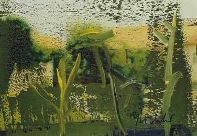 Gerhard Richter, geb. 1932, Kunstpostkarte, handsign., ca. 15x10,5 cm, unter Glas gerahmt,gesamt 40x35 cm
